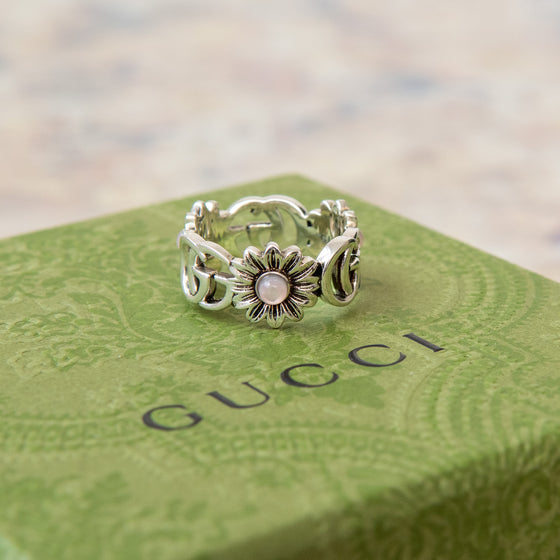 Gucci Double GG Marmont Flower Ring sterling silver with Topaz