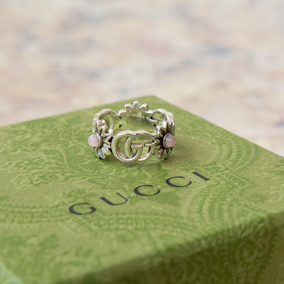 Gucci Double GG Marmont Flower Ring sterling silver with Topaz