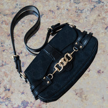  Gucci Black Monogram Horsebit Chain Flap Bag