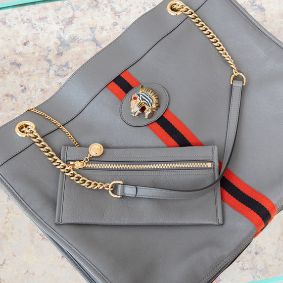 Gucci Rajah Grey Leather Tote  Bag