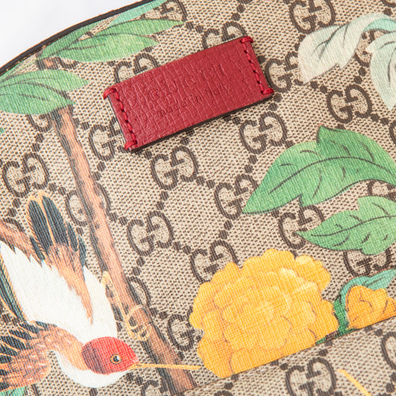 Gucci Tian Web Small Day Backpack In Floral Hummingbird Beige Supreme  Red Calfskin Leather