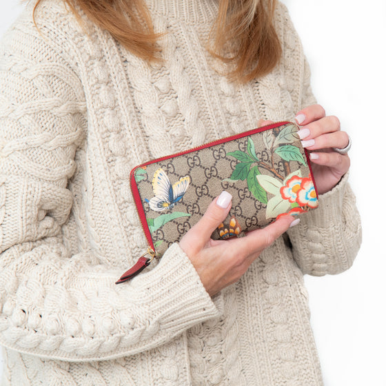 Gucci Tian Zip Around Wallet In Floral Hummingbird