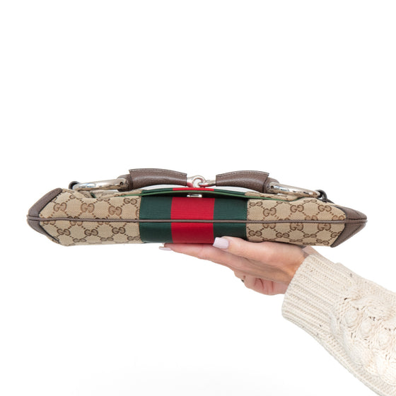 Gucci Beige And Ebony Horsebit Chain Medium Shoulder Bag
