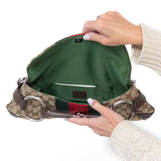 Gucci Beige And Ebony Horsebit Chain Medium Shoulder Bag