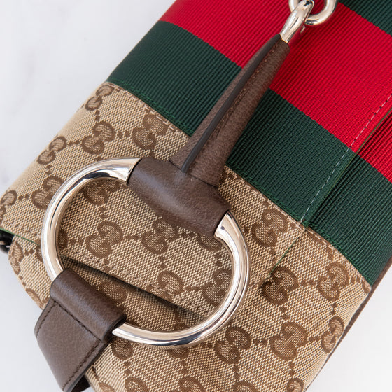 Gucci Beige And Ebony Horsebit Chain Medium Shoulder Bag