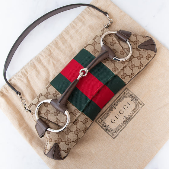 Gucci Beige And Ebony Horsebit Chain Medium Shoulder Bag