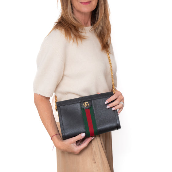 Gucci Black Small Ophidia Web Chain Shoulder Bag