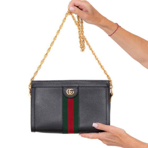 Gucci Black Small Ophidia Web Chain Shoulder Bag