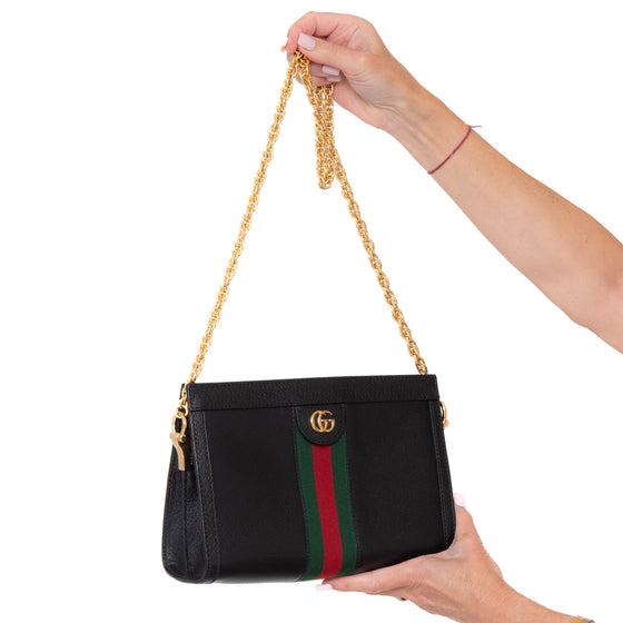 Gucci Black Small Ophidia Web Chain Shoulder Bag