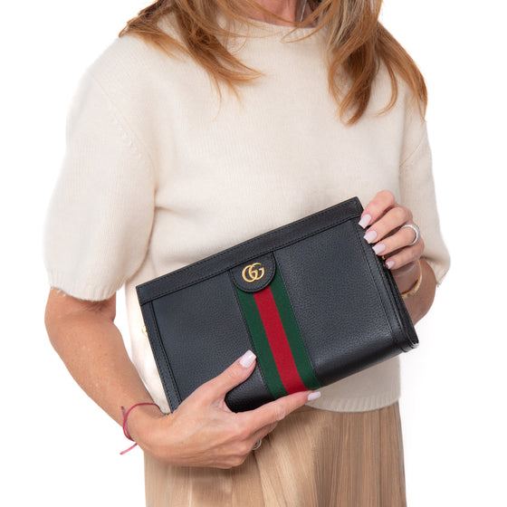 Gucci Black Small Ophidia Web Chain Shoulder Bag