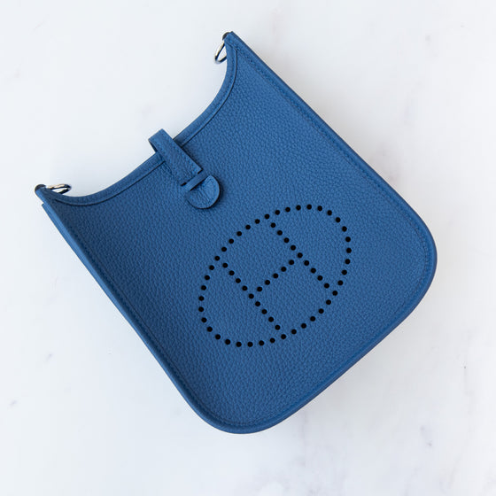 Hermes Mini Evelyne 16 Amazone Bleu  Clemence Leather Bag