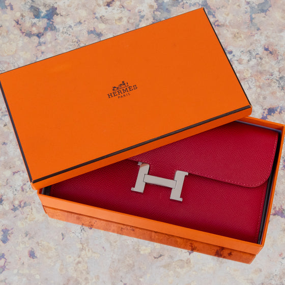 Hermes Red  Constance Long Wallet Clutch