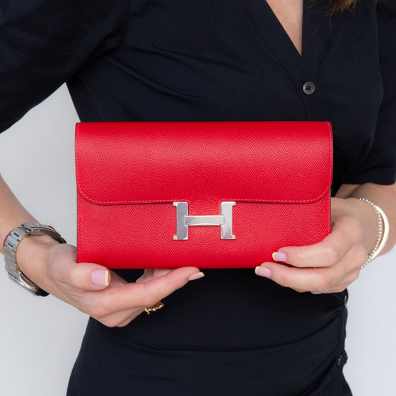 Hermes Red  Constance Long Wallet Clutch