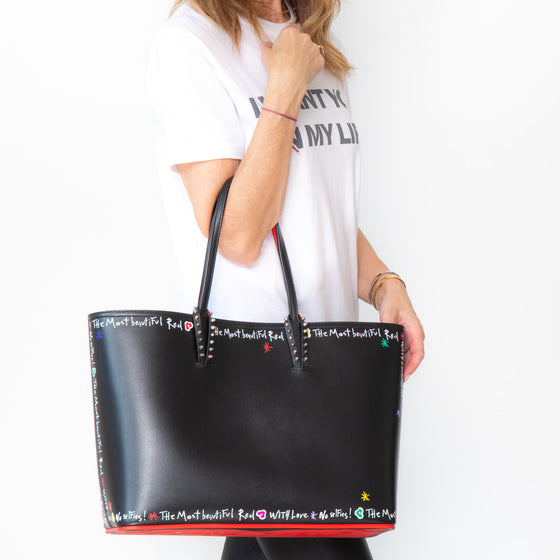 Christian Louboutin  Black Beautiful Red Cabata Tote Bag