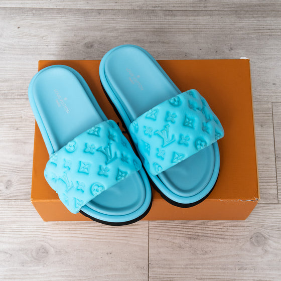 Pool Pillow Blue Lv Sandals Louis Vuitton Blue Pool Pillow Comfort