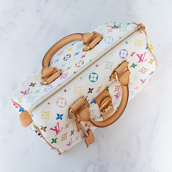 Louis Vuitton X Takashi Murakami Multicolore White Speedy 30 Bag