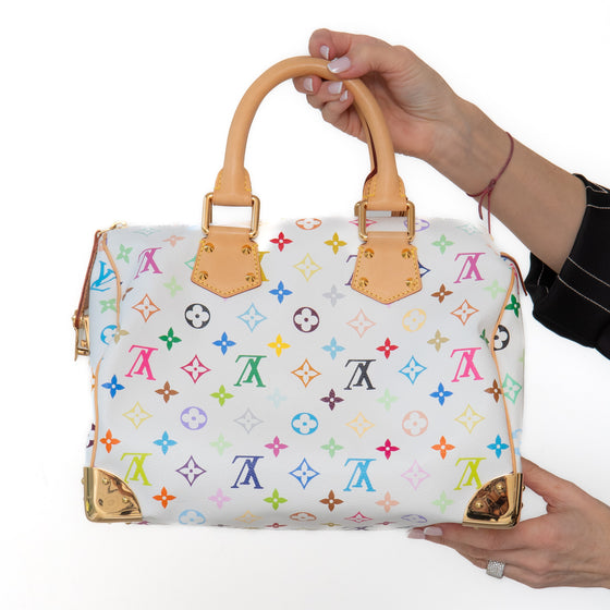 Louis Vuitton X Takashi Murakami Multicolore White Speedy 30 Bag