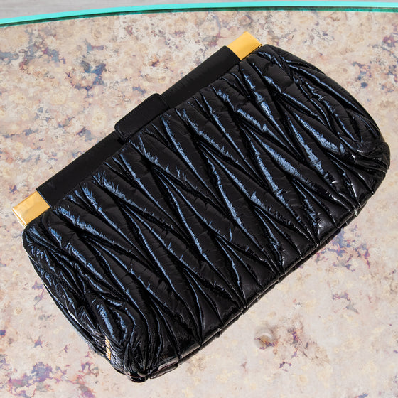 Miu Miu Oversized  Black Patent Clutch Bag