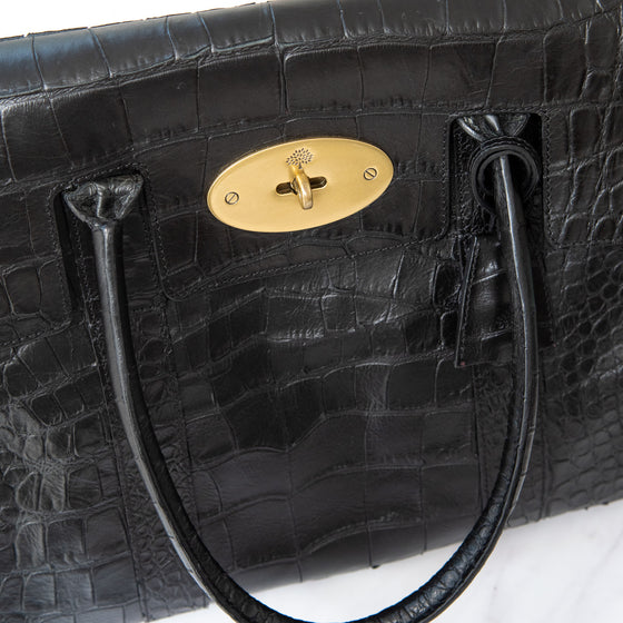 Mulberry Black Bayswater Heritage Mock Croc Leather Bag
