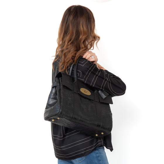 Mulberry Black Bayswater Heritage Mock Croc Leather Bag