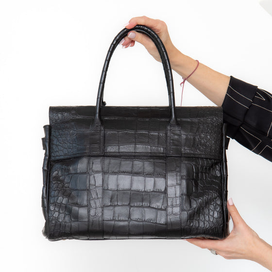 Mulberry Black Bayswater Heritage Mock Croc Leather Bag