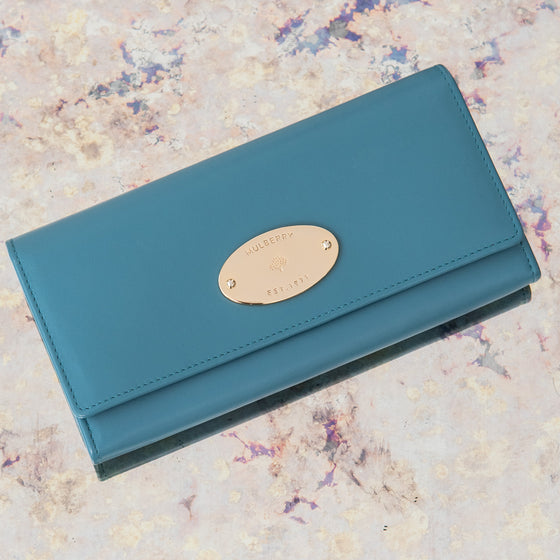 Mulberry Teal Blue Plaque Continental Leather Wallet