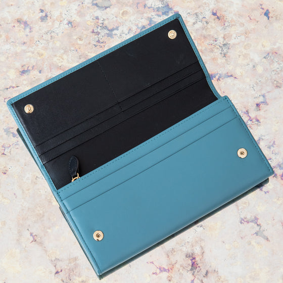 Mulberry Teal Blue Plaque Continental Leather Wallet