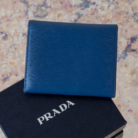 Prada Blue Leather Bifold  Wallet Prada