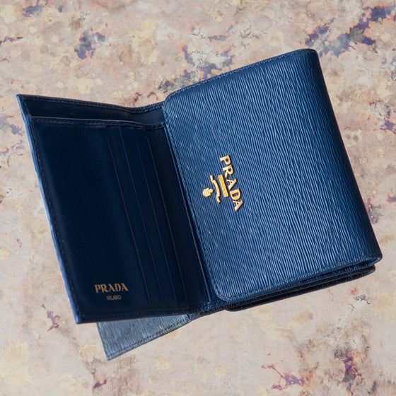 Prada Blue Leather Bifold  Wallet Prada