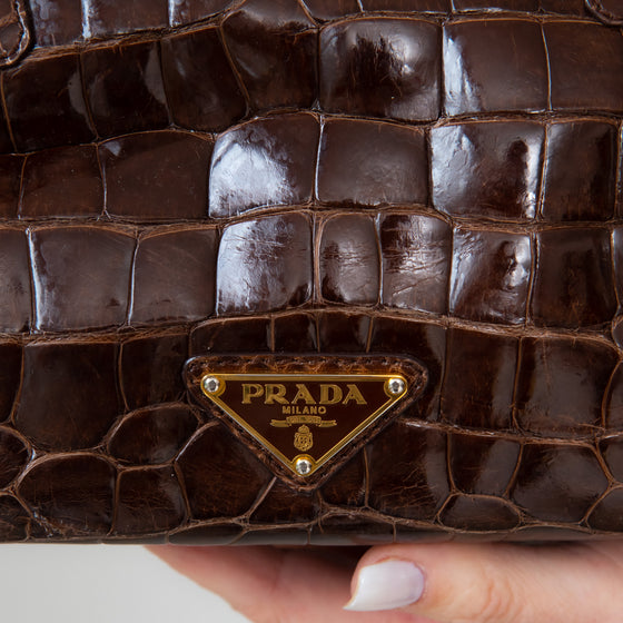 Prada Vintage Brown Crocodile Bag with Gold Tone Hardware