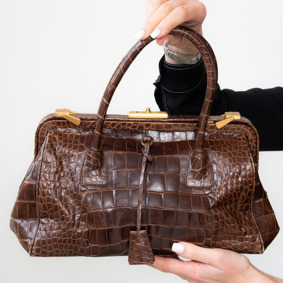 Prada Vintage Brown Crocodile Bag with Gold Tone Hardware