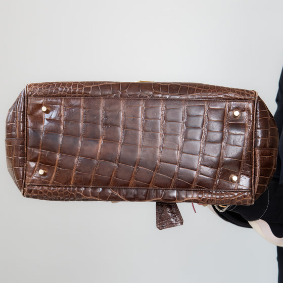 Prada Vintage Brown Crocodile Bag with Gold Tone Hardware