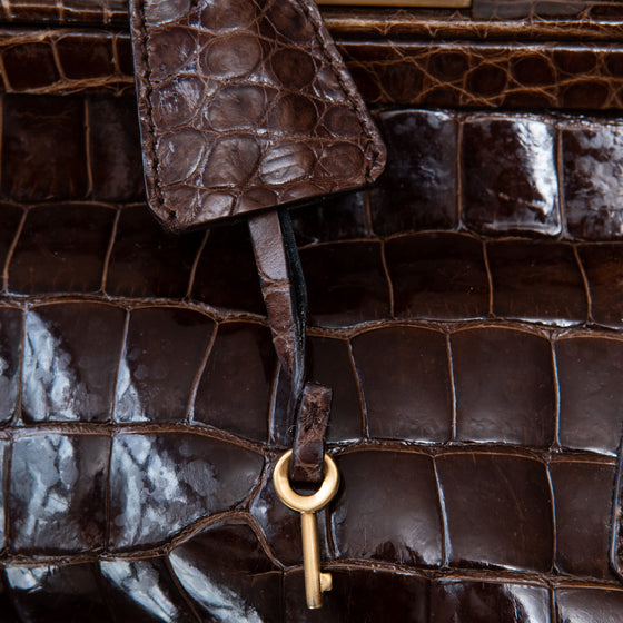 Prada Vintage Brown Crocodile Bag with Gold Tone Hardware