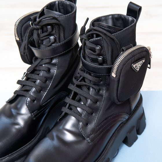 Prada Monolith Black Ankle Boots - EVEYSPRELOVED