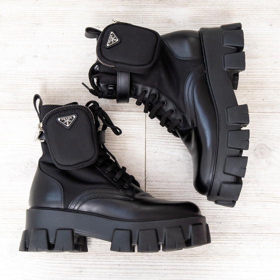 Prada Monolith Black Ankle Boots - EVEYSPRELOVED