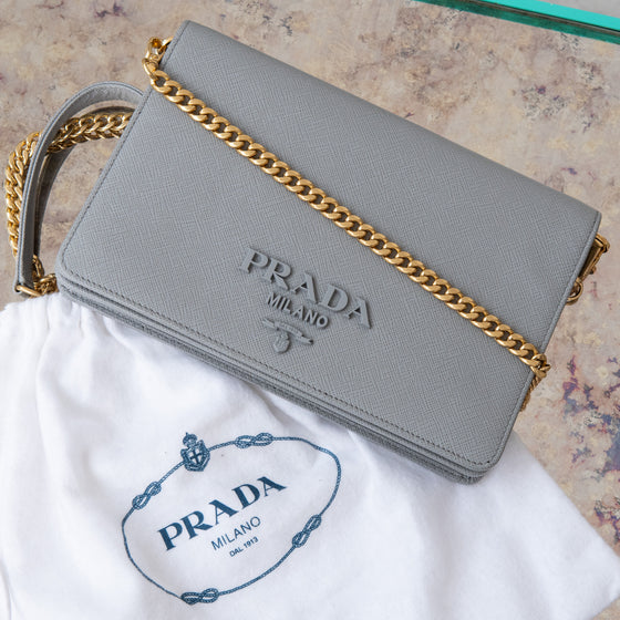 Prada Saffiano Grey Leather Crossbody Bag