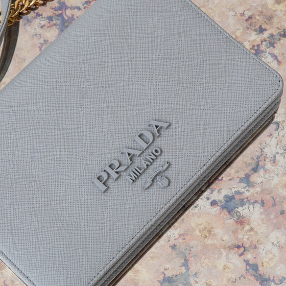 Prada Saffiano Grey Leather Crossbody Bag