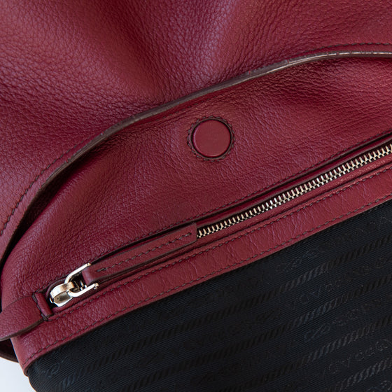 Prada Burgundy Cervo Zip Around Hobo Bag