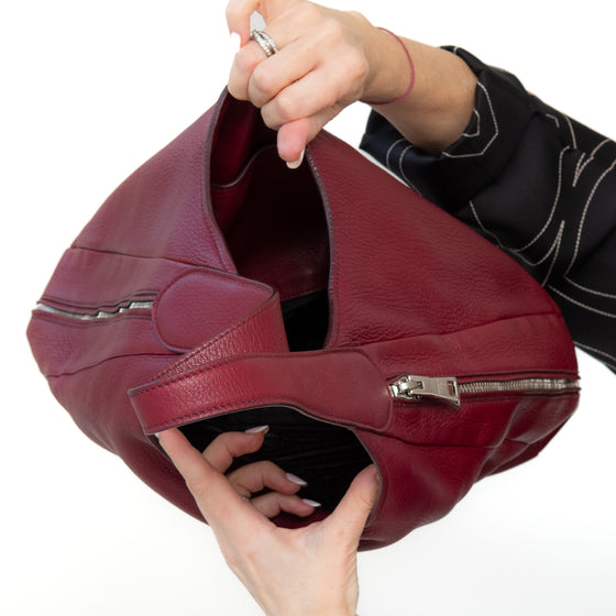 Prada Burgundy Cervo Zip Around Hobo Bag
