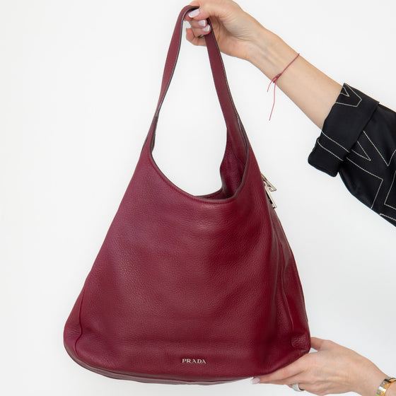 Prada Burgundy Cervo Zip Around Hobo Bag