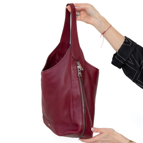 Prada Burgundy Cervo Zip Around Hobo Bag