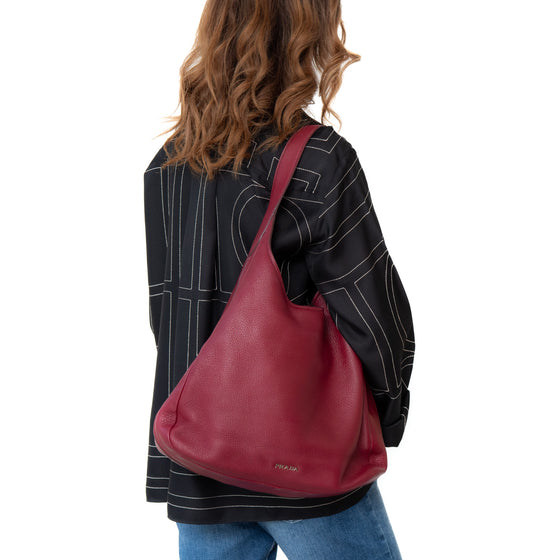Prada Burgundy Cervo Zip Around Hobo Bag