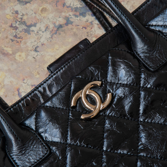 Chanel Portobello Black Glazed Leather Handbag