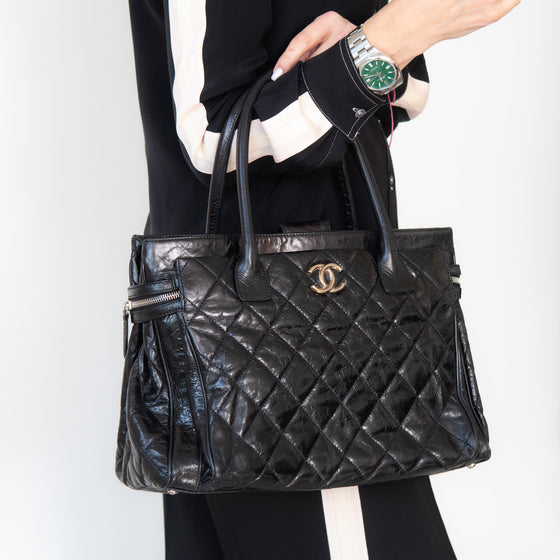 Chanel Portobello Black Glazed Leather Handbag