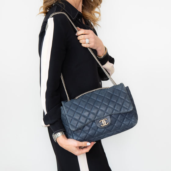 Chanel Blue Leather Single Flap Shoulder Bag