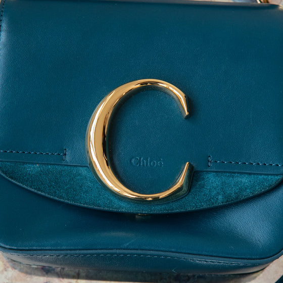 Chloe Petrol Blue Mini C Logo Crossbody Bag