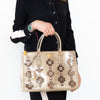 Prada Tan Beige Floral Appliqué Spazzolato Tote Bag Patent with Gold Tone Hardware