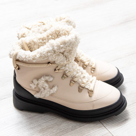 Chanel Cream Shearling Ankle Boots Size 39.5 - EVEYSPRELOVED
