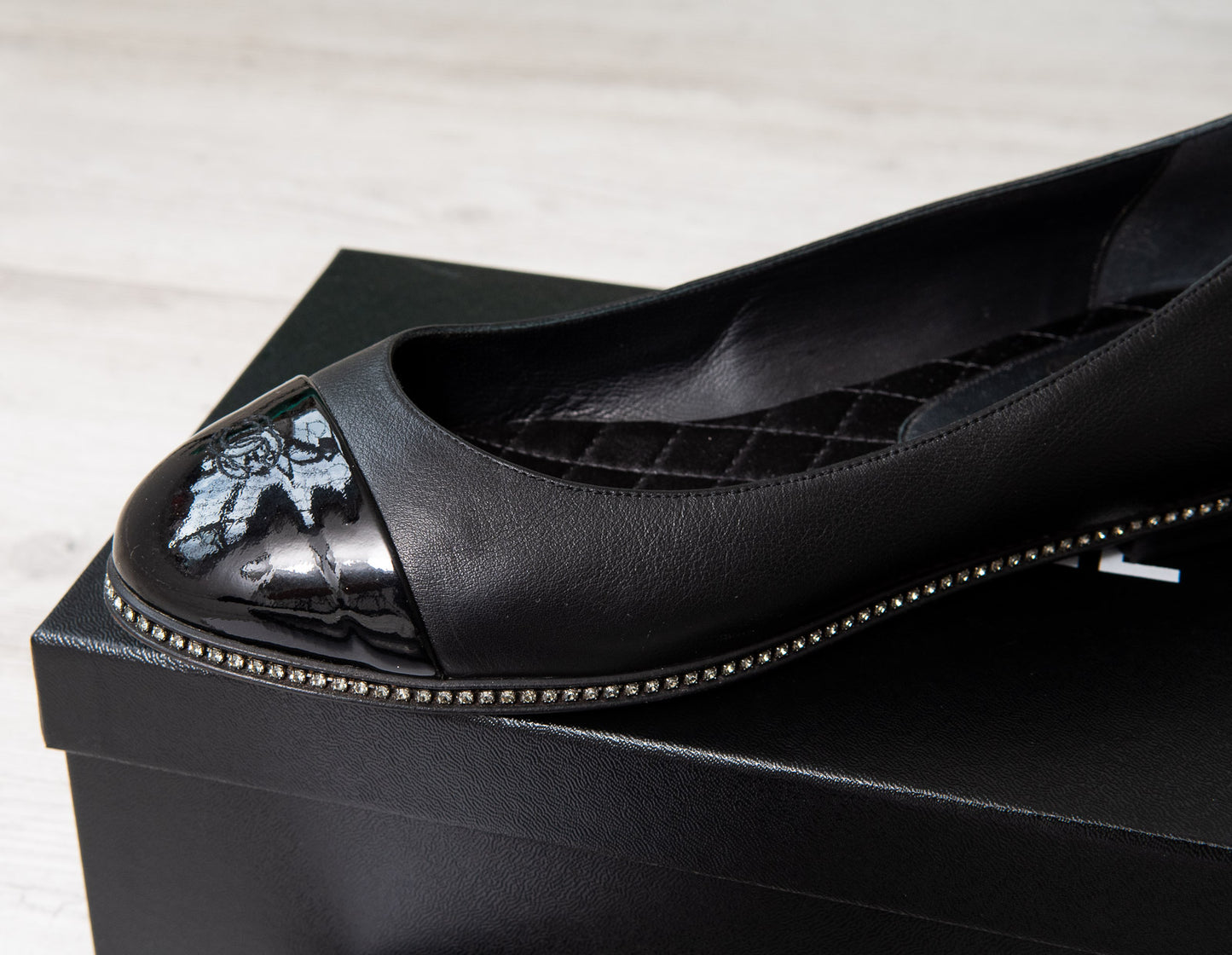 Chanel CC Flat Pumps Diamante Heel Detail