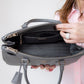 Prada Saffiano Double Zip Top Grey Leather Tote Bag